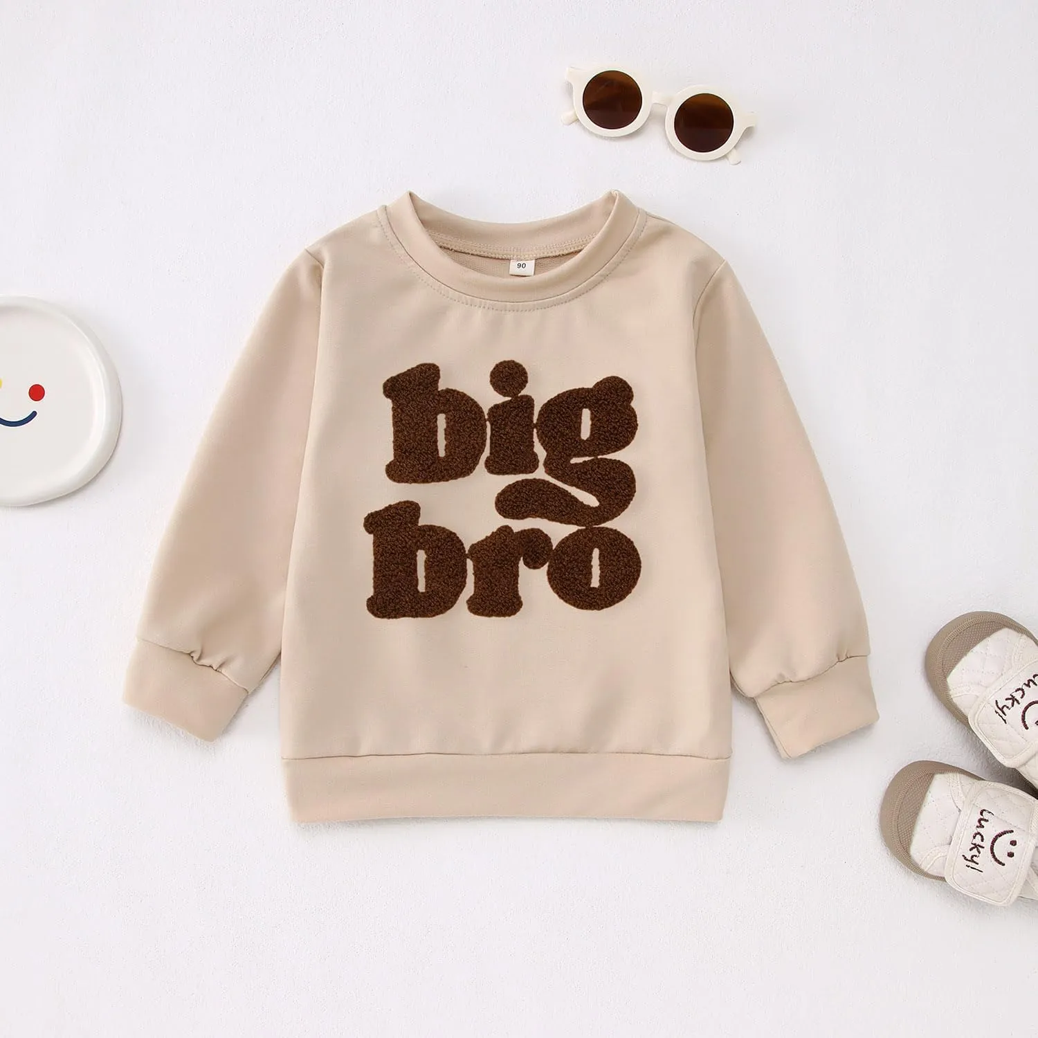 Big Brother Sweatshirt Toddler Boy Big Bro Chenille Patch Letter Print Pullover Crewneck Long Sleeve Shirt Fall Tops