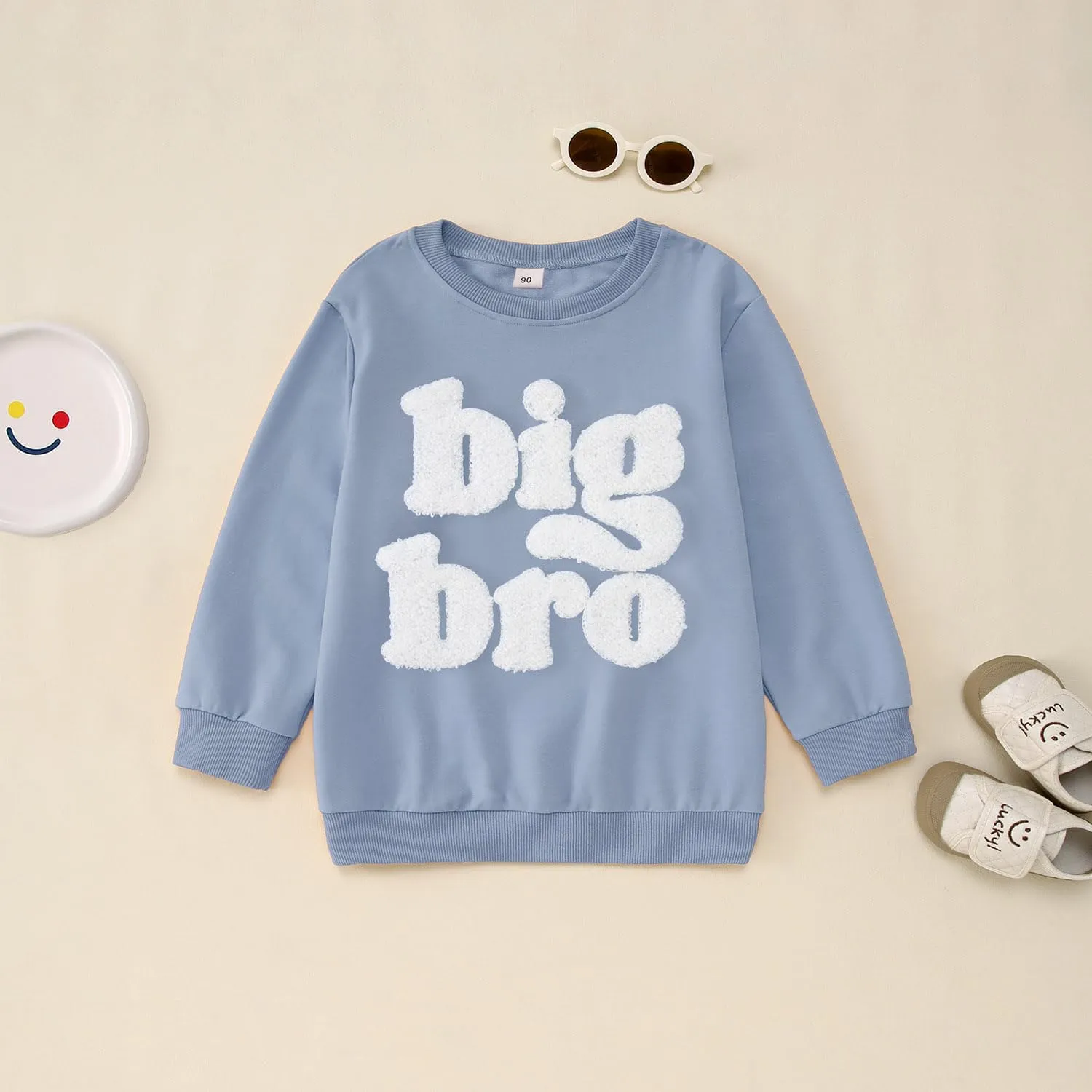 Big Brother Sweatshirt Toddler Boy Big Bro Chenille Patch Letter Print Pullover Crewneck Long Sleeve Shirt Fall Tops