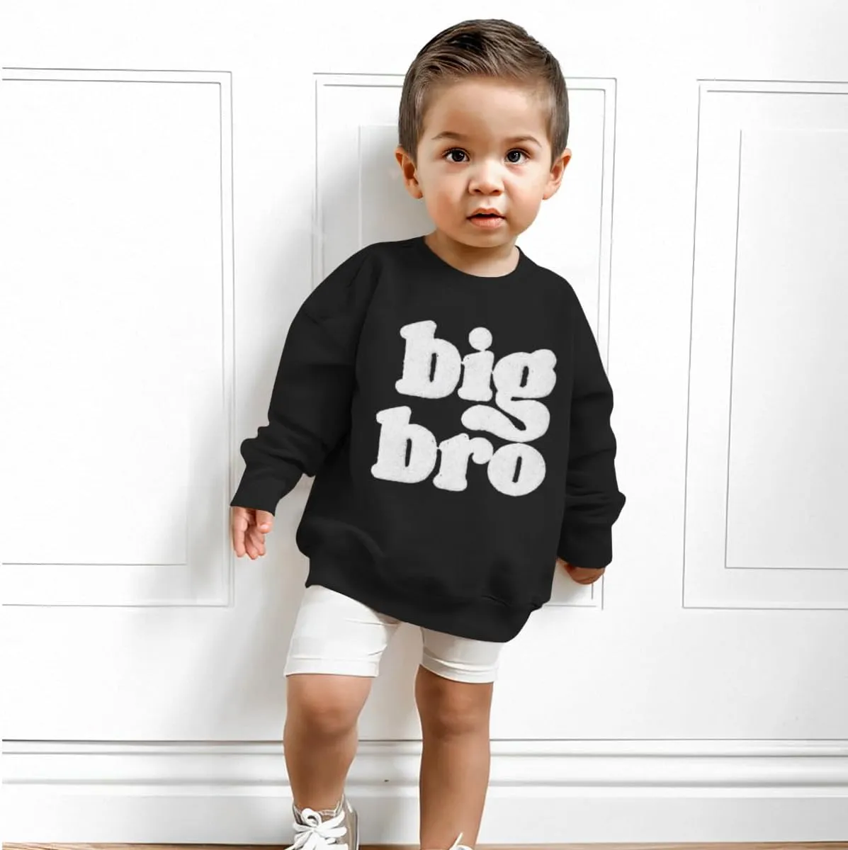 Big Brother Sweatshirt Toddler Boy Big Bro Chenille Patch Letter Print Pullover Crewneck Long Sleeve Shirt Fall Tops