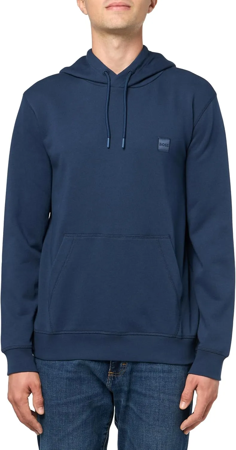 BOSS Men's Patch Logo French Terry Pullover Hooded Cotton Sweatshirt