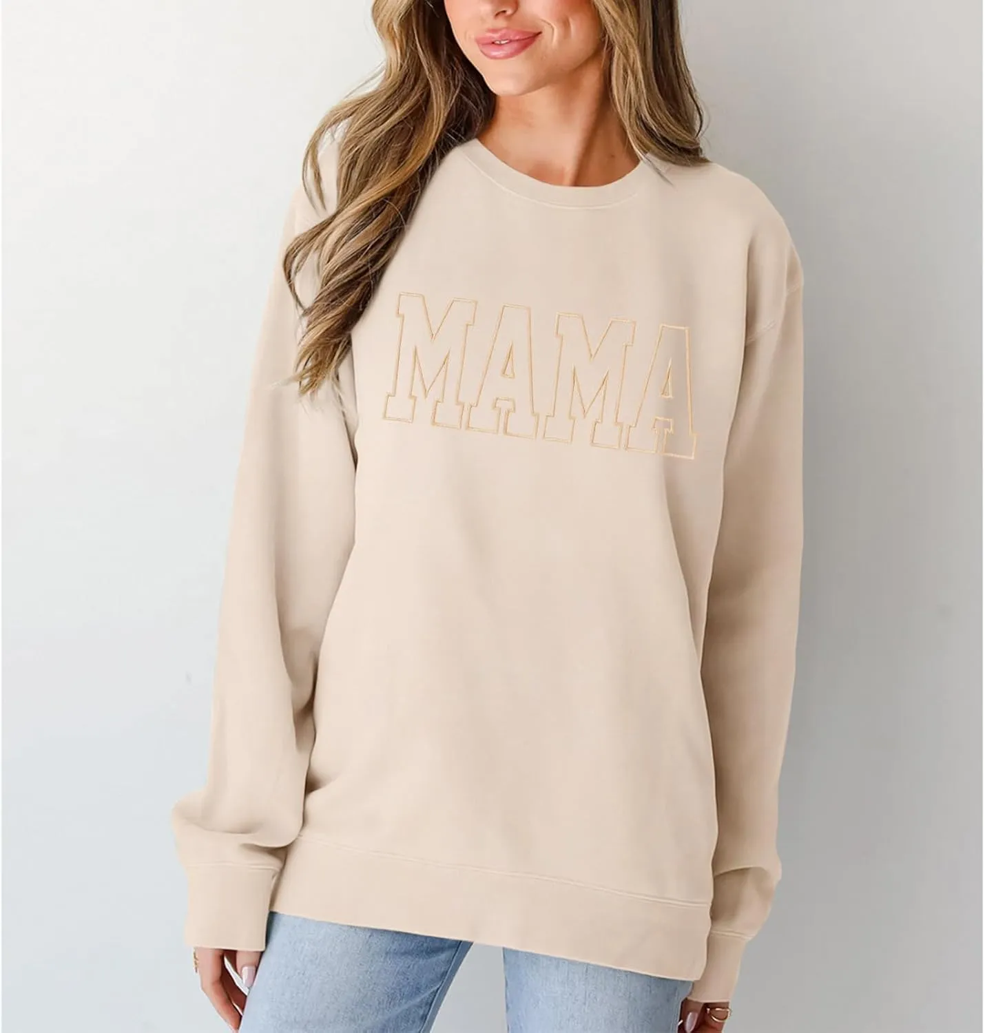 BOUTIKOME Mama Sweatshirt Women Funny Mama Letter Print Graphic Mom Life Long Sleeve Crewneck Pullover Shirt Loose Tops