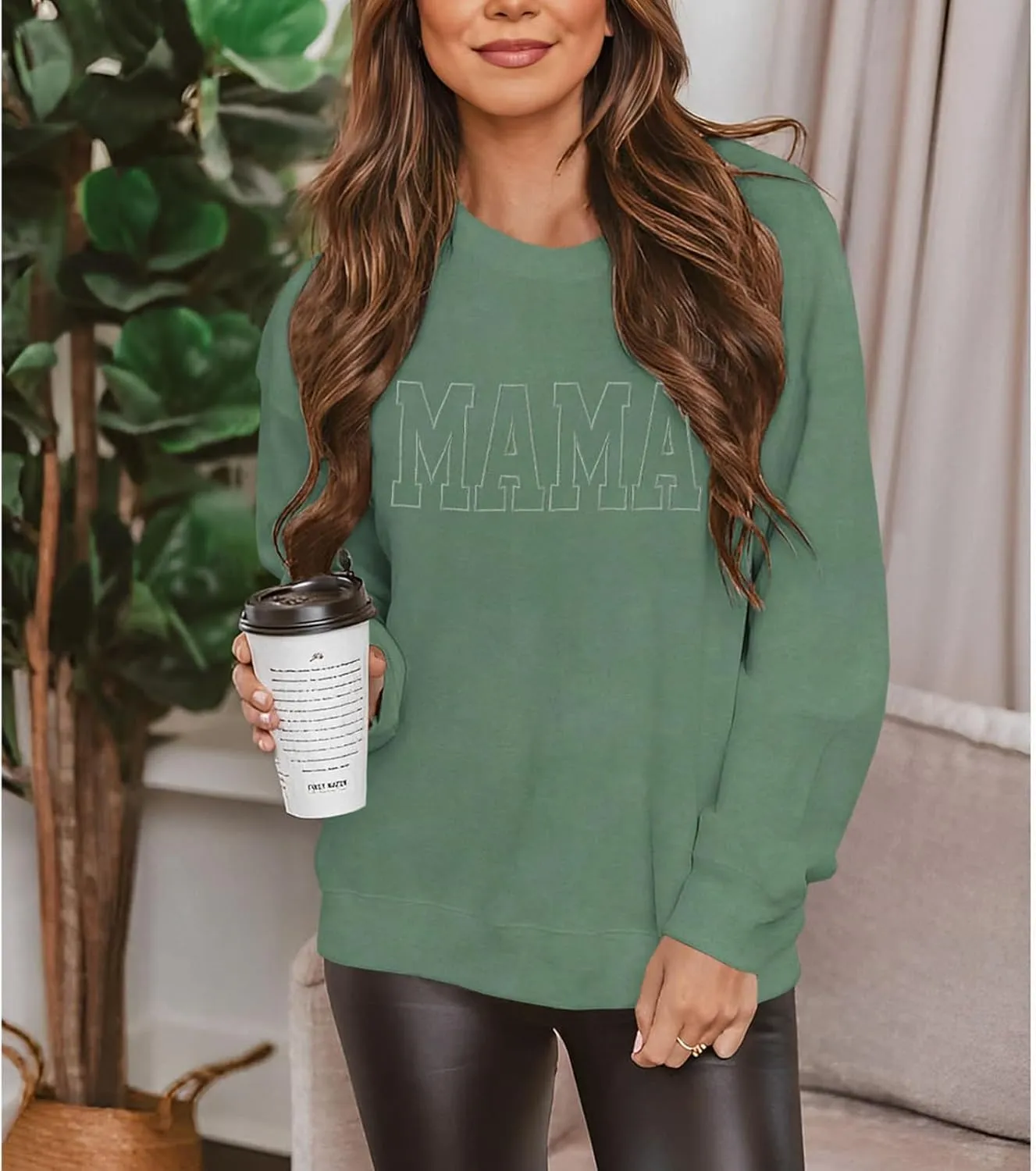 BOUTIKOME Mama Sweatshirt Women Funny Mama Letter Print Graphic Mom Life Long Sleeve Crewneck Pullover Shirt Loose Tops