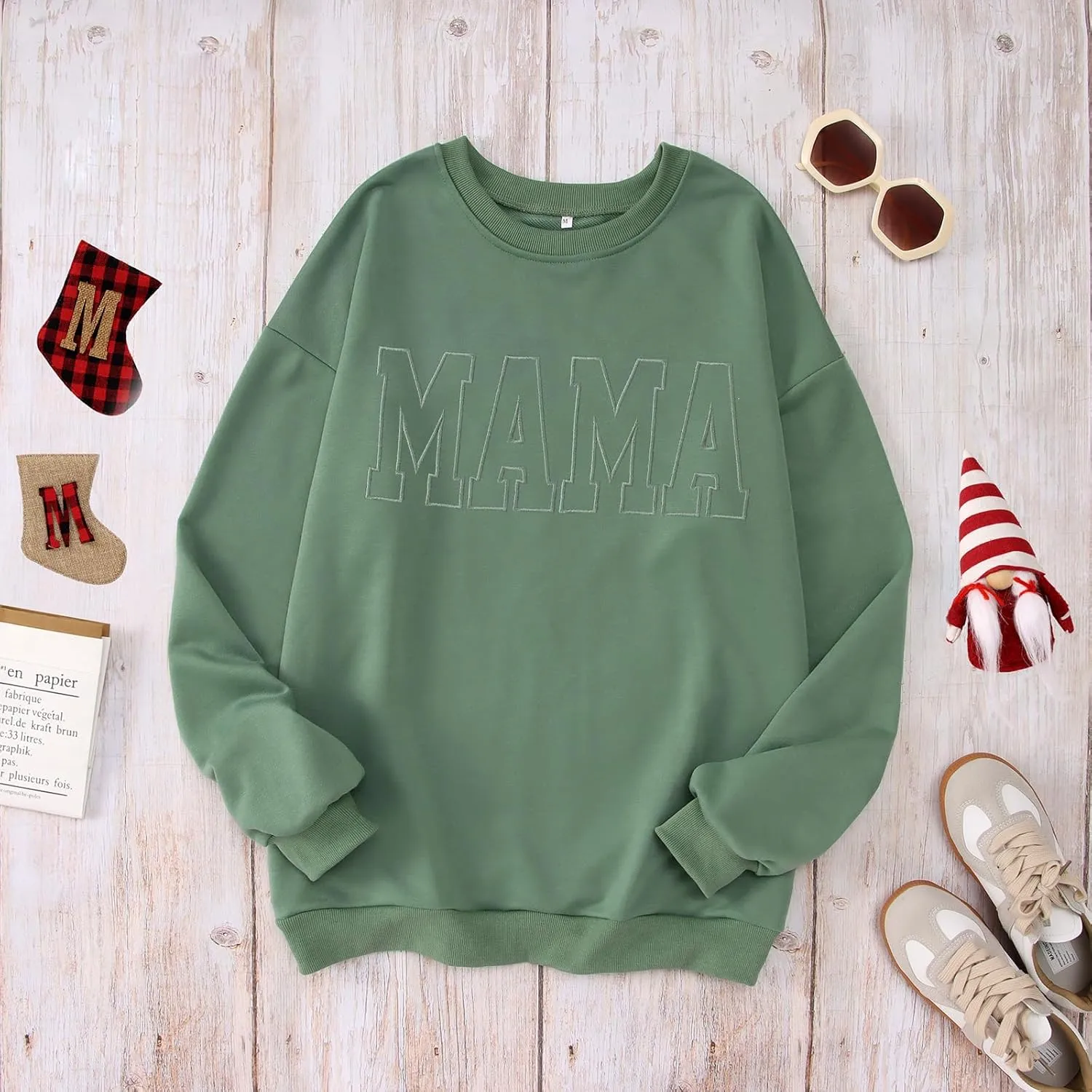 BOUTIKOME Mama Sweatshirt Women Funny Mama Letter Print Graphic Mom Life Long Sleeve Crewneck Pullover Shirt Loose Tops
