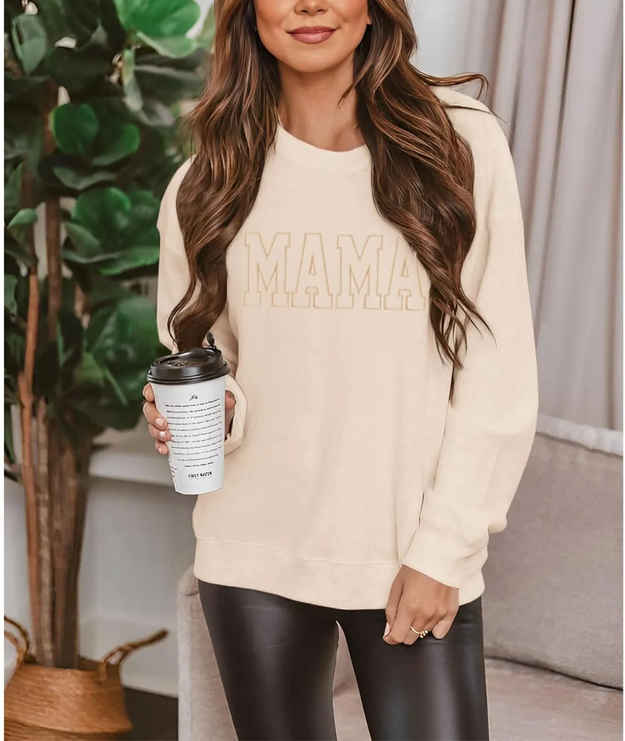 BOUTIKOME Mama Sweatshirt Women Funny Mama Letter Print Graphic Mom Life Long Sleeve Crewneck Pullover Shirt Loose Tops