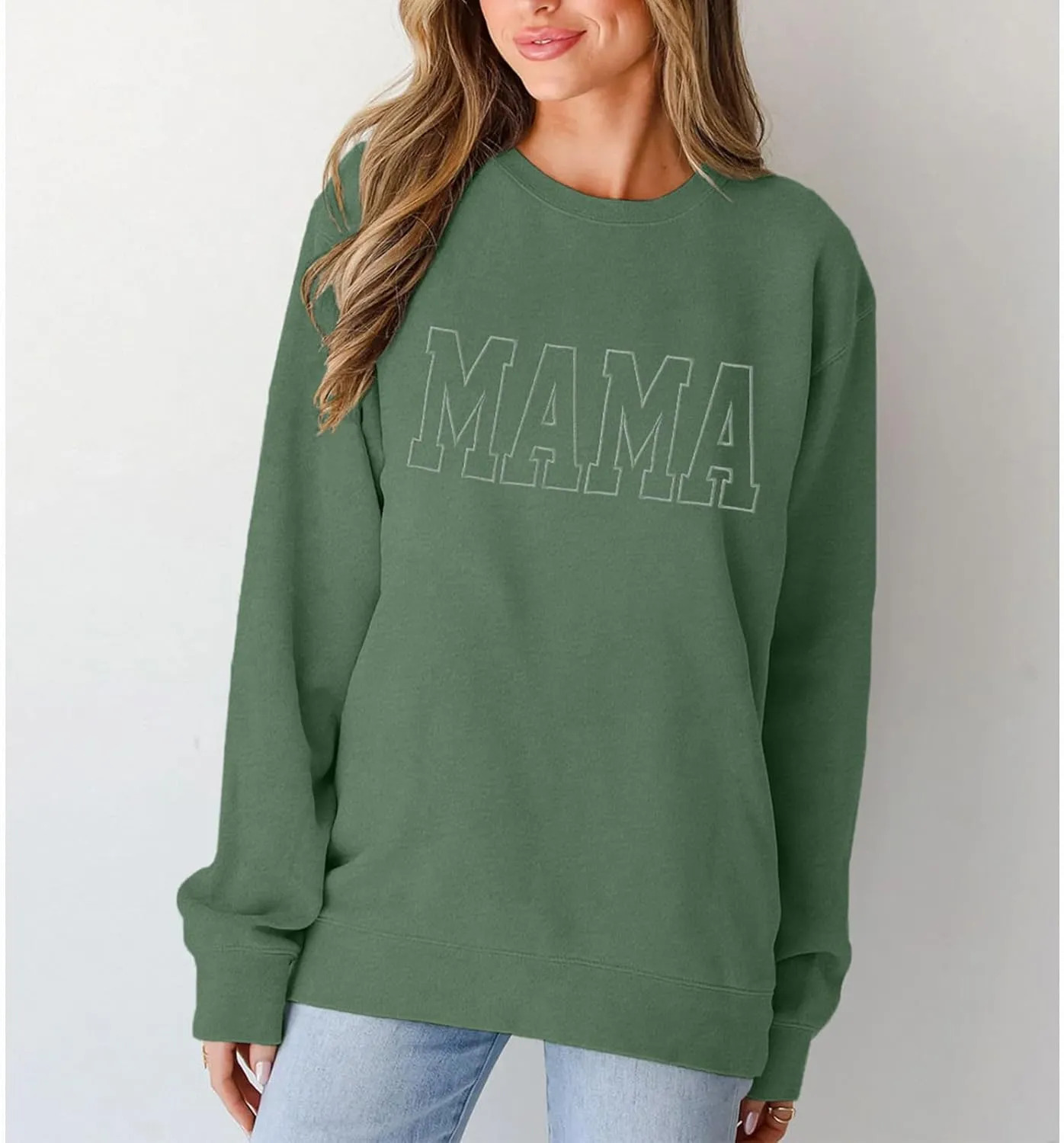 BOUTIKOME Mama Sweatshirt Women Funny Mama Letter Print Graphic Mom Life Long Sleeve Crewneck Pullover Shirt Loose Tops