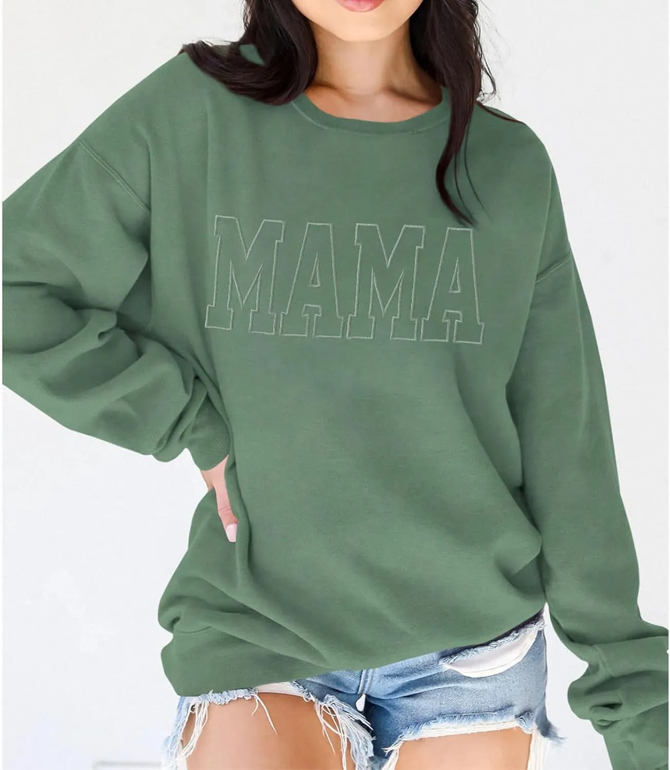 BOUTIKOME Mama Sweatshirt Women Funny Mama Letter Print Graphic Mom Life Long Sleeve Crewneck Pullover Shirt Loose Tops