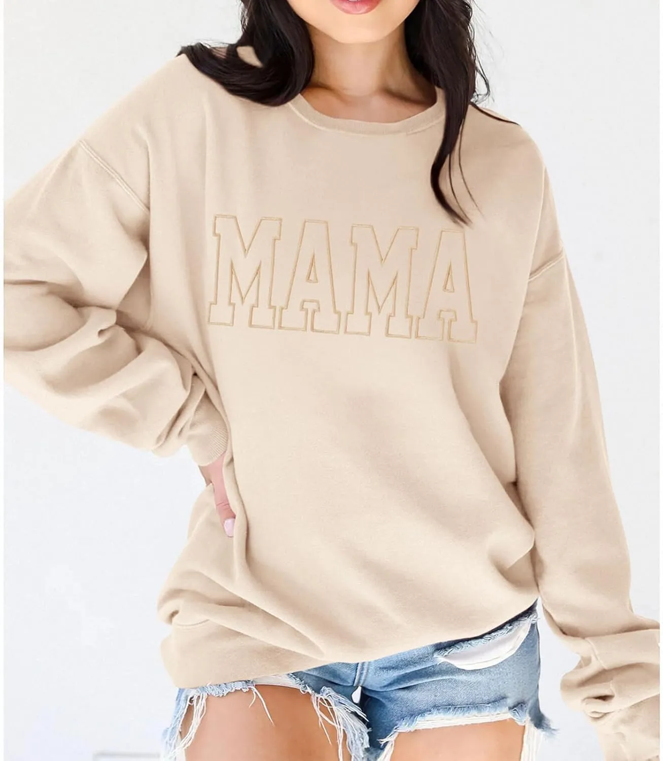 BOUTIKOME Mama Sweatshirt Women Funny Mama Letter Print Graphic Mom Life Long Sleeve Crewneck Pullover Shirt Loose Tops