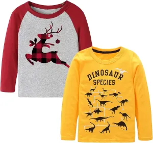 Boys Cotton Long Sleeve T-Shirts T Rex Dinosaur Shirt Graphic Tees