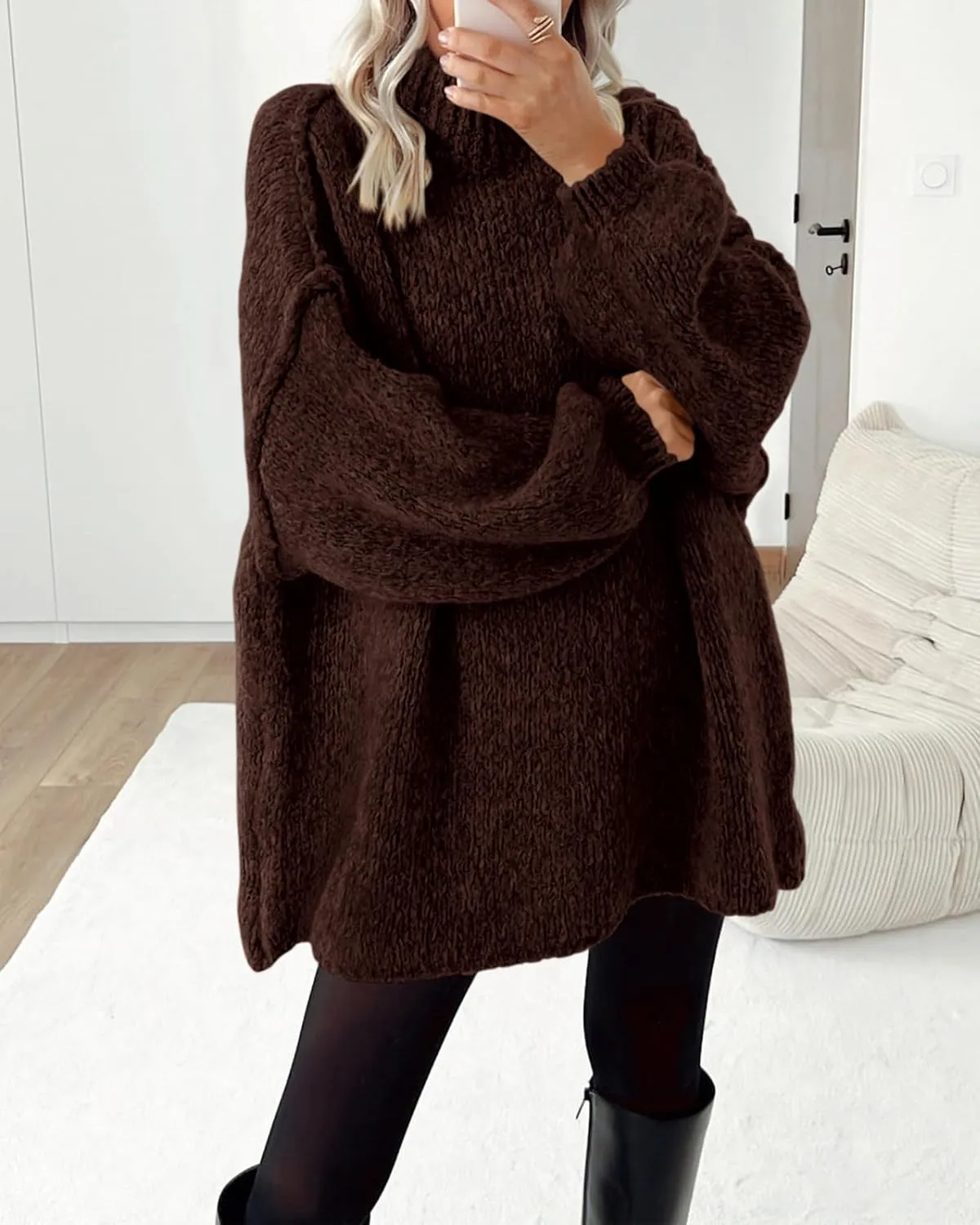 BTFBM Women's Long Pullover Sweaters 2025 Fall Winter Mock Neck Long Sleeve Thick Oversized Casual Knitted Jumper Tops