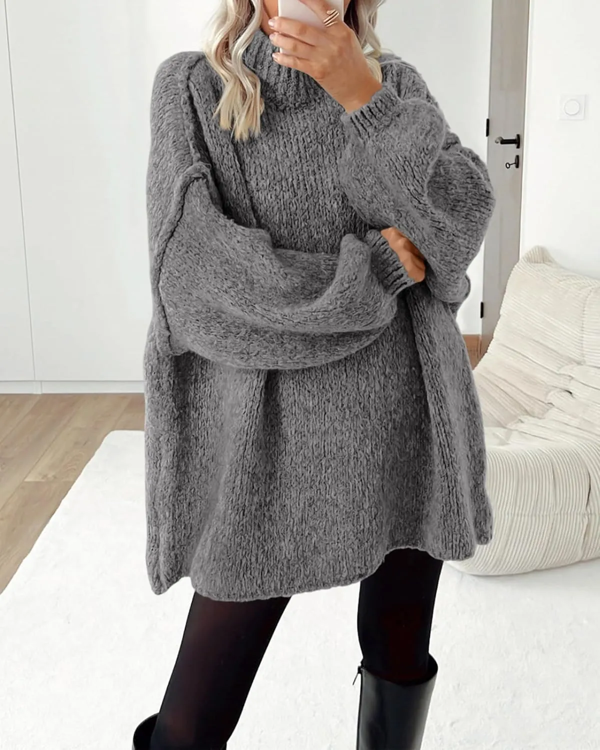 BTFBM Women's Long Pullover Sweaters 2025 Fall Winter Mock Neck Long Sleeve Thick Oversized Casual Knitted Jumper Tops