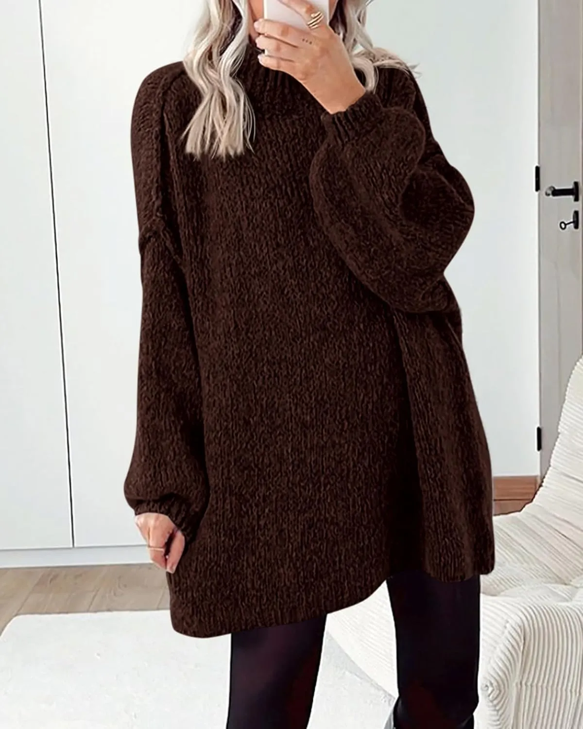 BTFBM Women's Long Pullover Sweaters 2025 Fall Winter Mock Neck Long Sleeve Thick Oversized Casual Knitted Jumper Tops