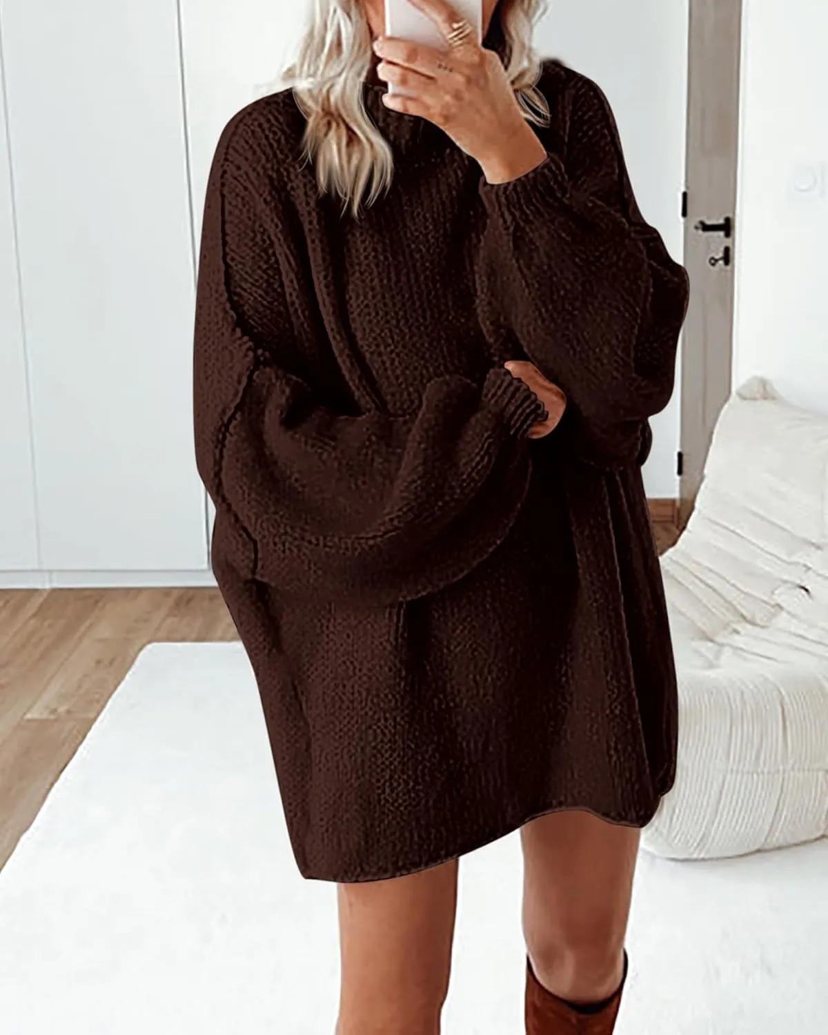 BTFBM Women's Long Pullover Sweaters 2025 Fall Winter Mock Neck Long Sleeve Thick Oversized Casual Knitted Jumper Tops