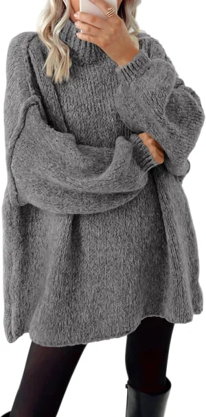 BTFBM Women's Long Pullover Sweaters 2025 Fall Winter Mock Neck Long Sleeve Thick Oversized Casual Knitted Jumper Tops