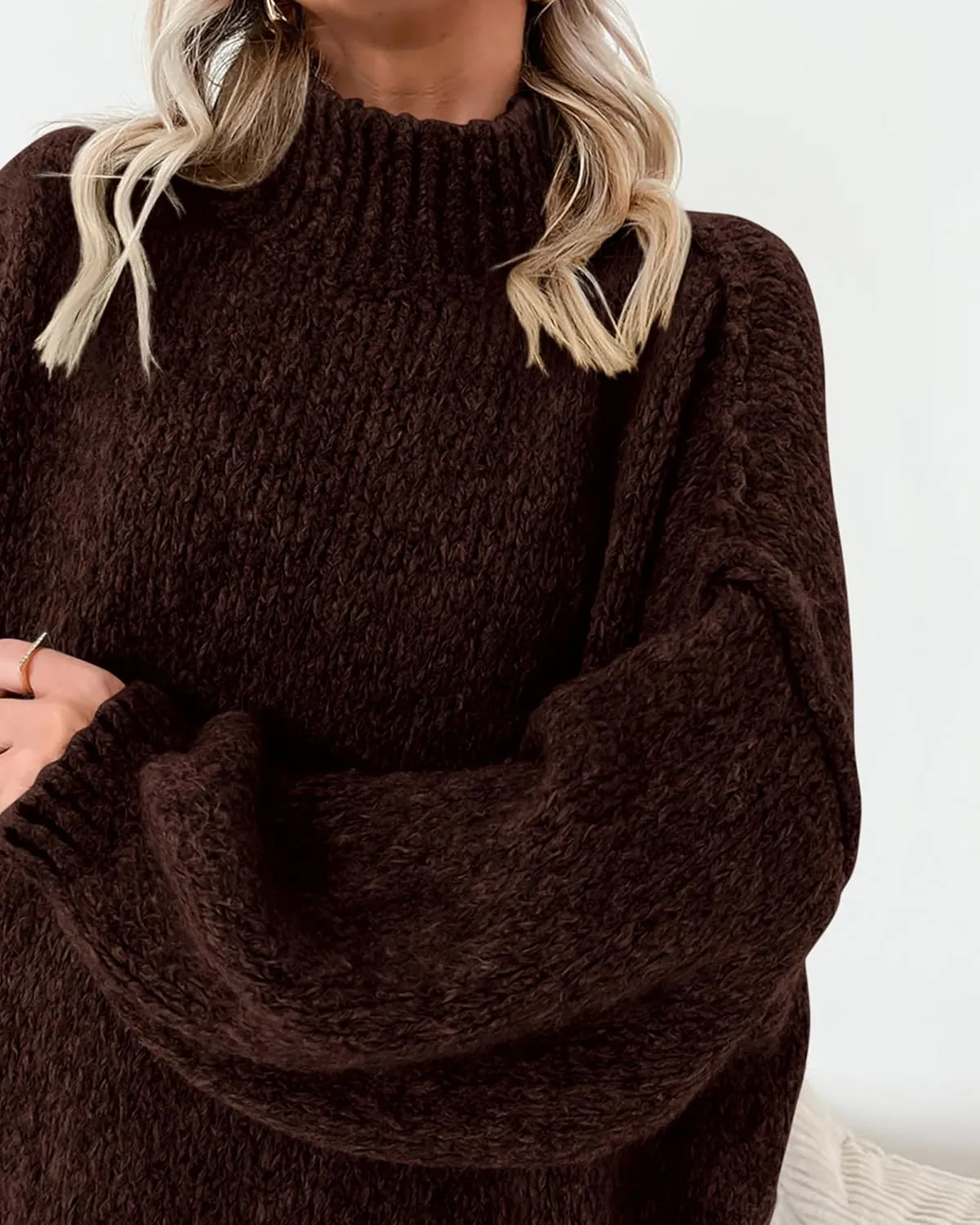 BTFBM Women's Long Pullover Sweaters 2025 Fall Winter Mock Neck Long Sleeve Thick Oversized Casual Knitted Jumper Tops