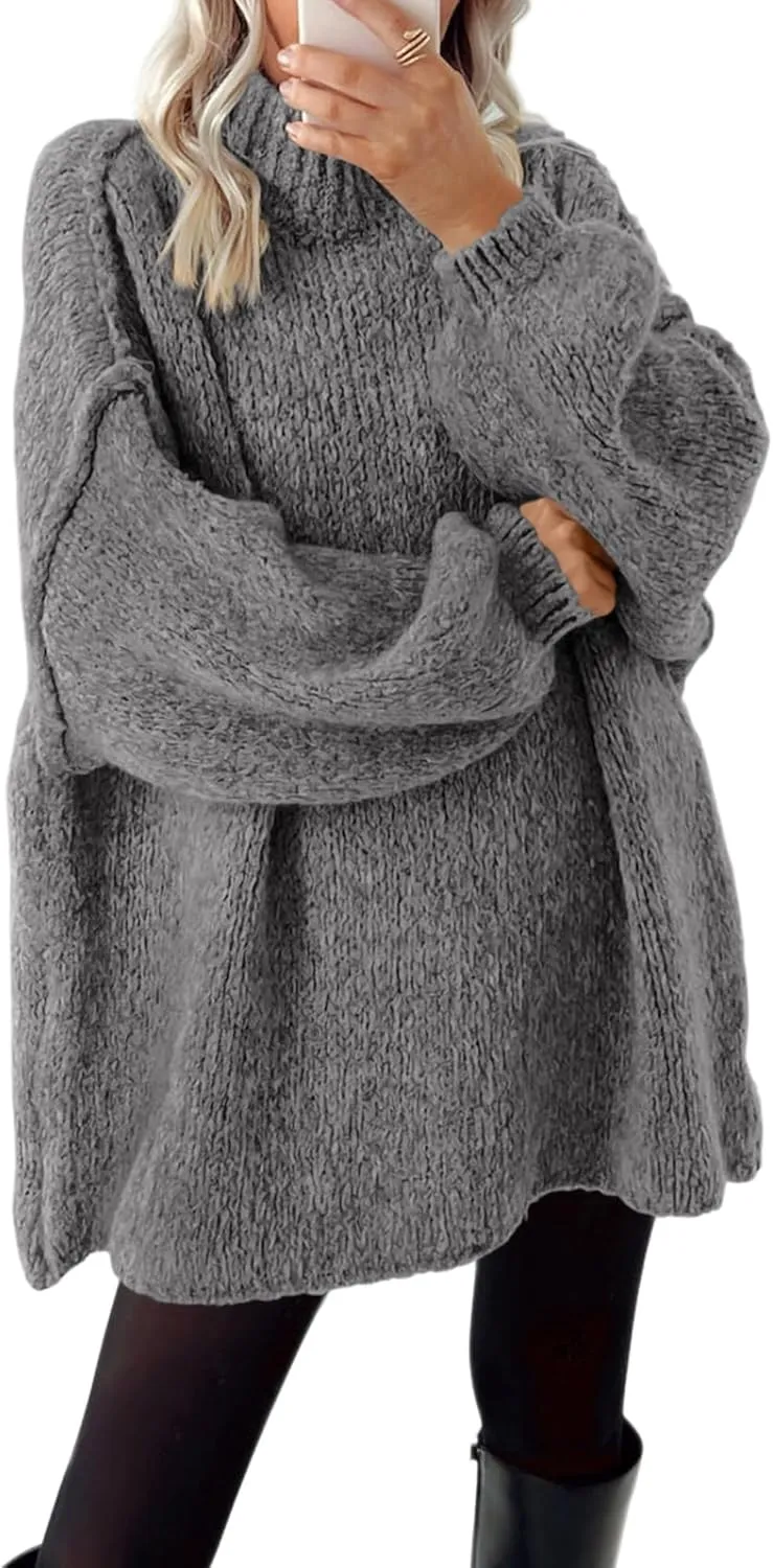 BTFBM Women's Long Pullover Sweaters 2025 Fall Winter Mock Neck Long Sleeve Thick Oversized Casual Knitted Jumper Tops