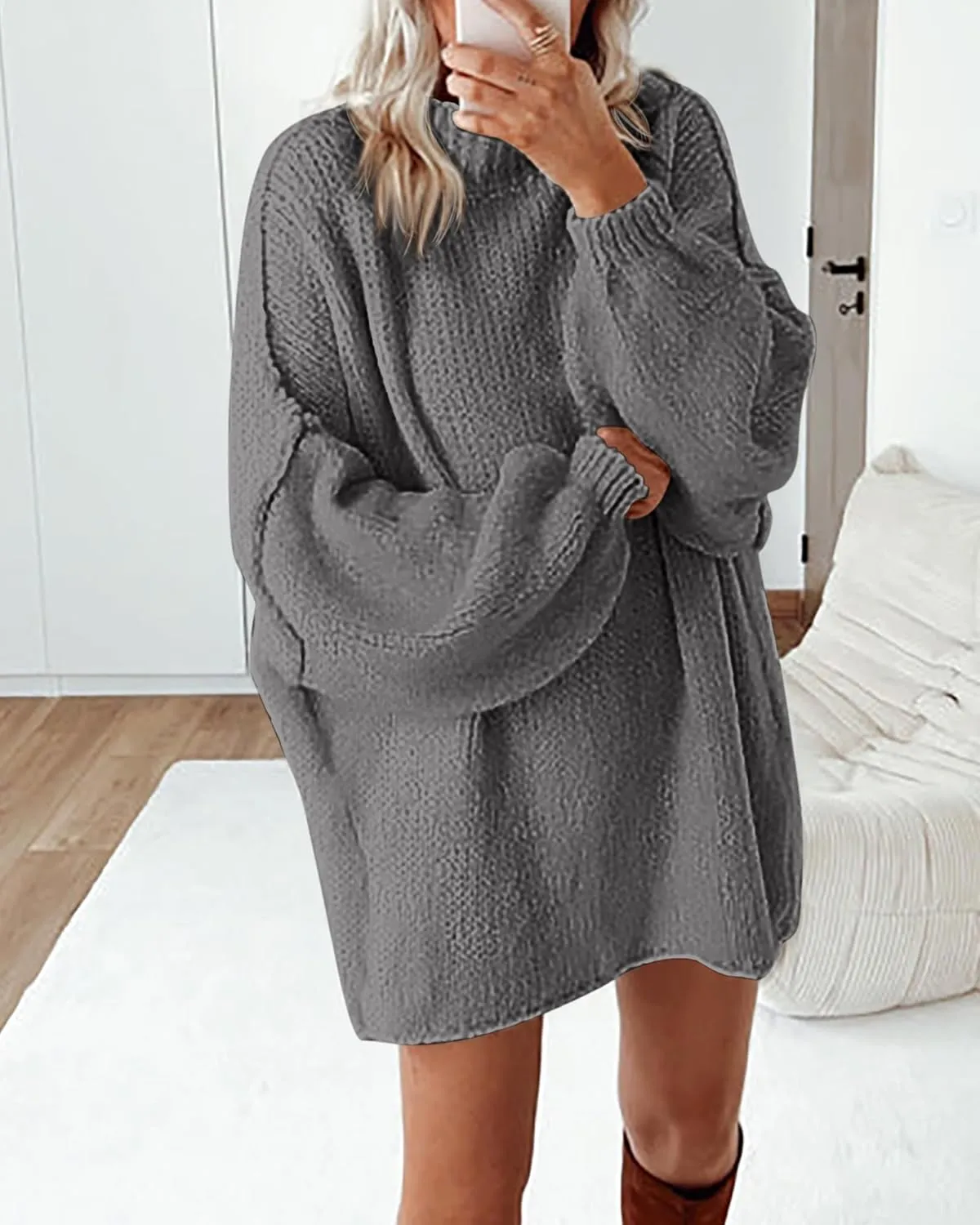 BTFBM Women's Long Pullover Sweaters 2025 Fall Winter Mock Neck Long Sleeve Thick Oversized Casual Knitted Jumper Tops