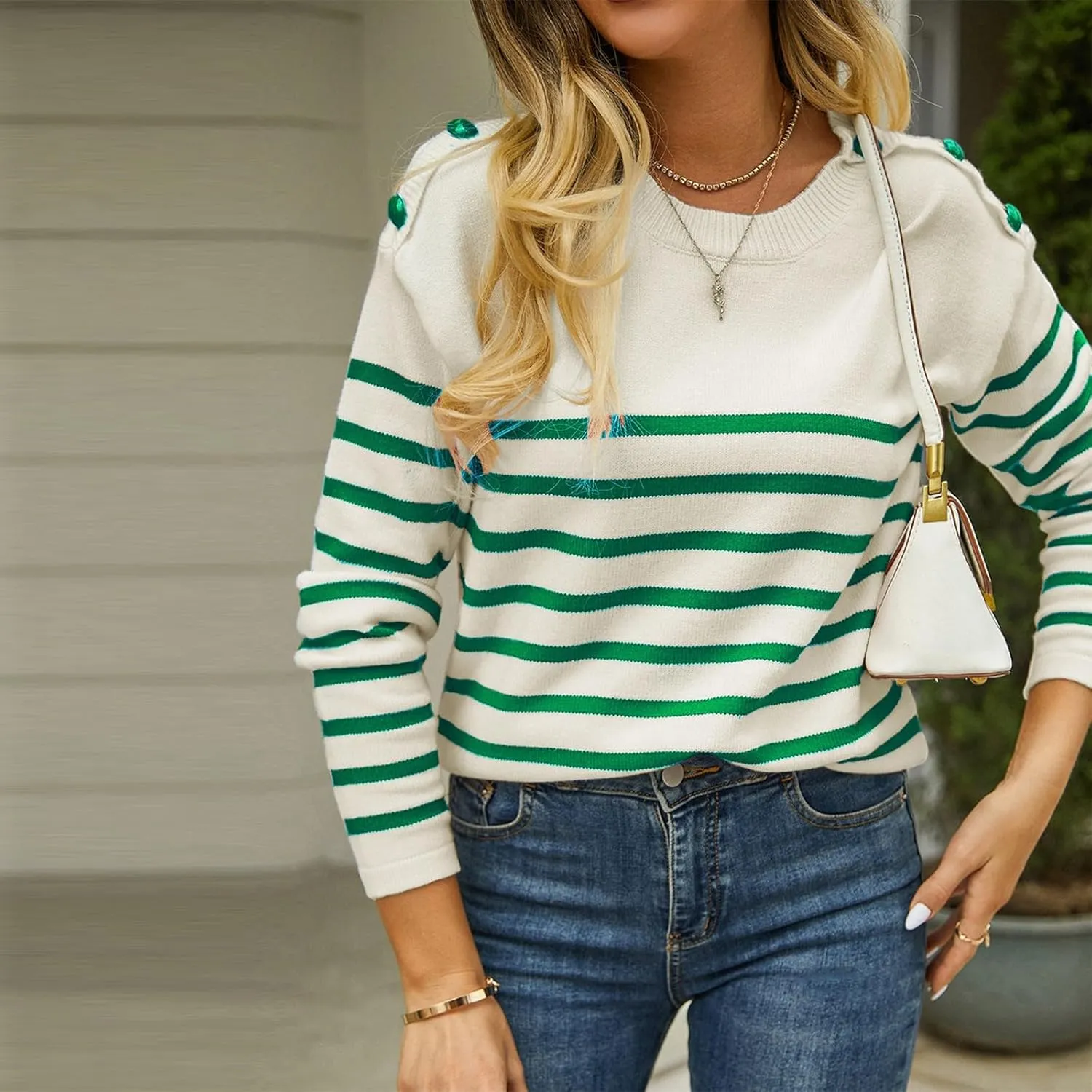 Cable Knit Striped Sweater for Women Crew Neck Oversized Long Sleeve Pullover Fall Winter Sweater for Women Trendy