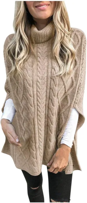 Cable Knit Sweater Women Long Sleeve Turtleneck Sweater Solid Color Sweater Winter Warm Sweater for Plus Size