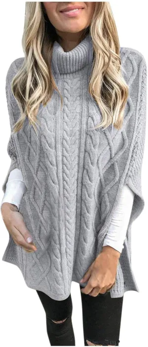 Cable Knit Sweater Women Long Sleeve Turtleneck Sweater Solid Color Sweater Winter Warm Sweater for Plus Size