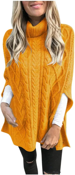 Cable Knit Sweater Women Long Sleeve Turtleneck Sweater Solid Color Sweater Winter Warm Sweater for Plus Size