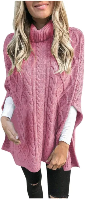 Cable Knit Sweater Women Long Sleeve Turtleneck Sweater Solid Color Sweater Winter Warm Sweater for Plus Size