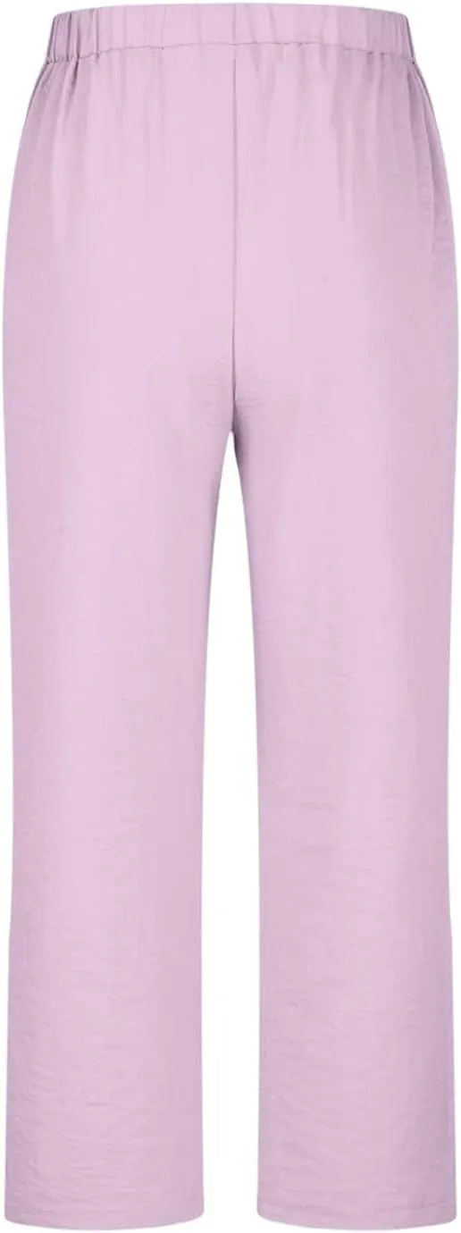 Capri Pants for Women Dressy Casual Stretch Summer 3/4 Length Trousers Wide Leg Cotton Linen Petite Cropped Pants