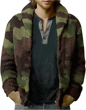 Cardigan Sweaters for Men Striped Knit Sweater Shawl Collar Knit Sweater Big and Tall Button Down Sweaters
