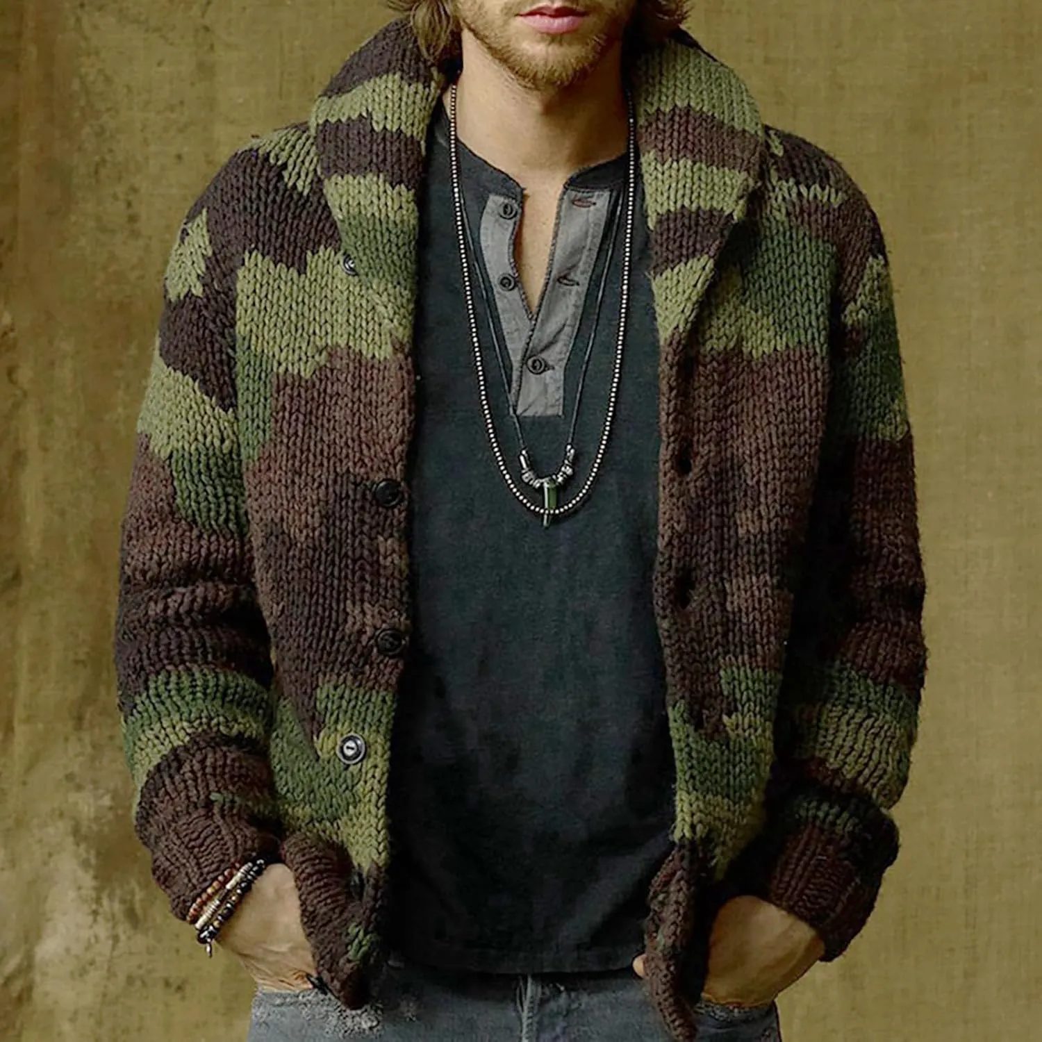 Cardigan Sweaters for Men Striped Knit Sweater Shawl Collar Knit Sweater Big and Tall Button Down Sweaters