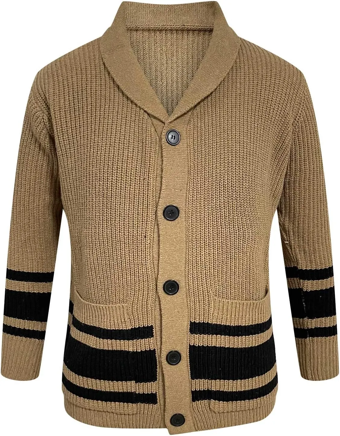 Cardigan Sweaters for Men Striped Knit Sweater Shawl Collar Knit Sweater Big and Tall Button Down Sweaters