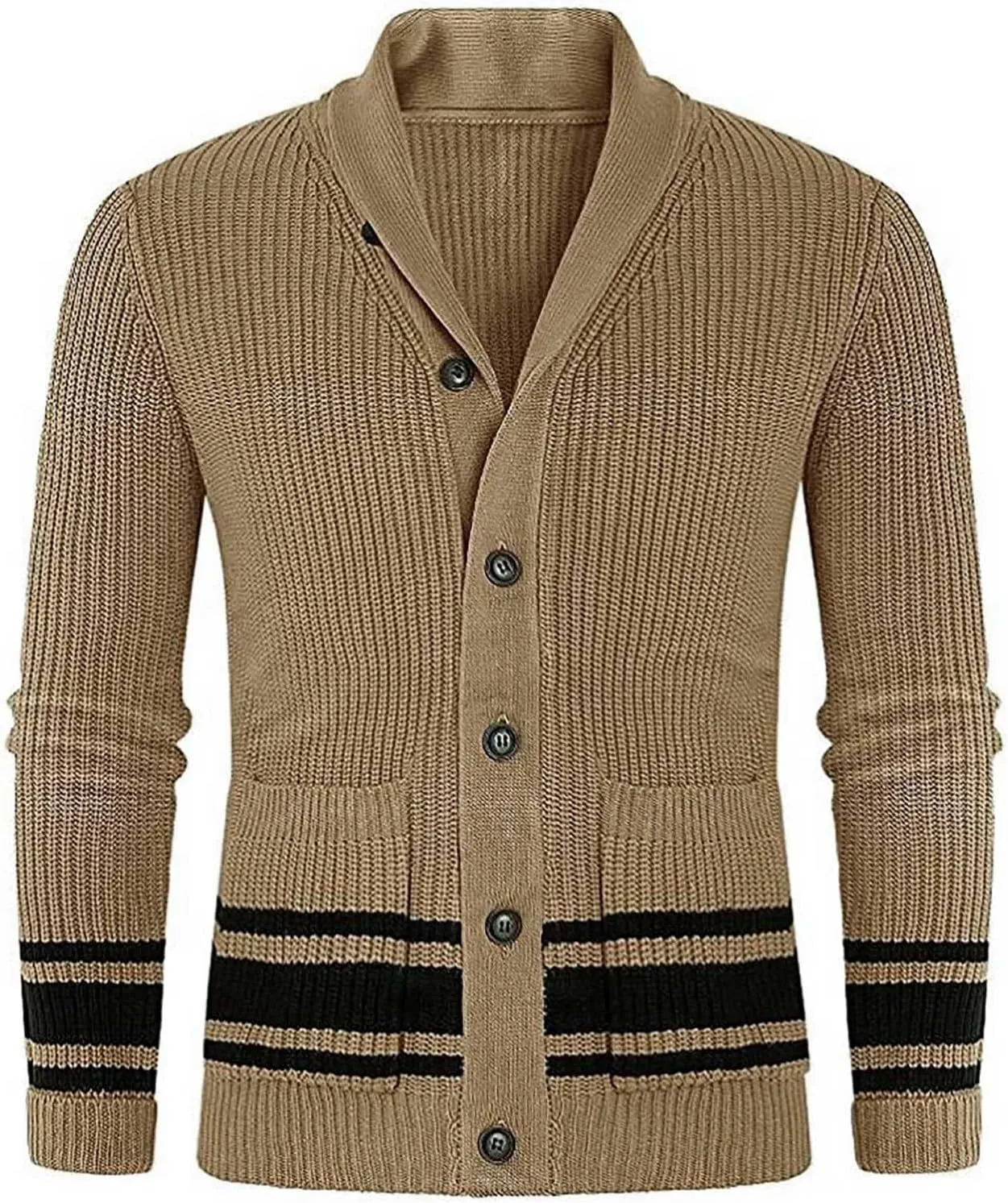 Cardigan Sweaters for Men Striped Knit Sweater Shawl Collar Knit Sweater Big and Tall Button Down Sweaters