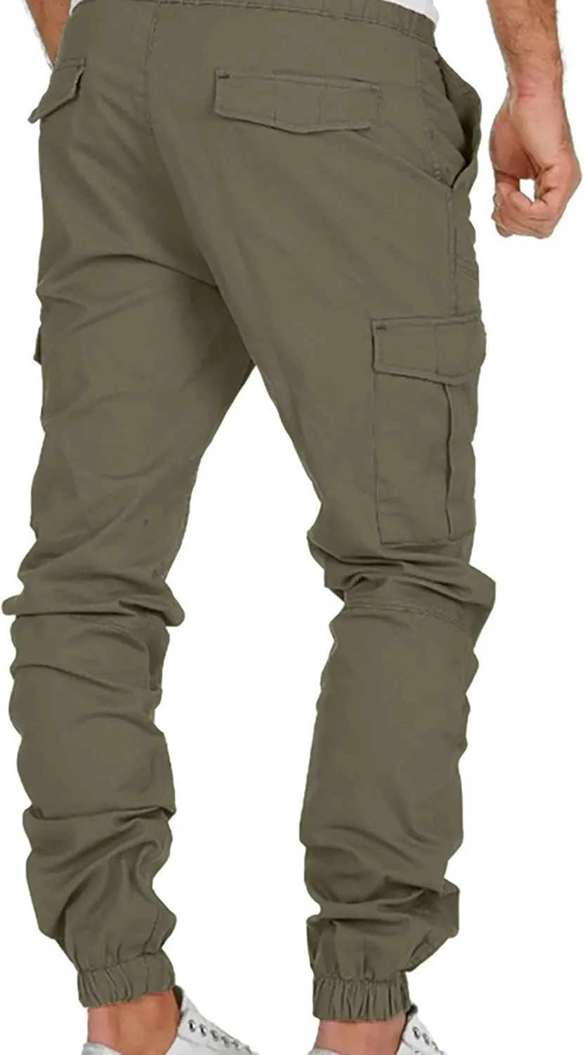 Cargo Pants for Men Casual Cotton Jogger Multi Pockets Work Sweatpant Lightweight Relaxed Fit Outdoor Hiking Trousers