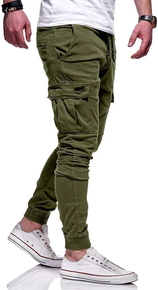 Cargo Pants for Men Relaxed Fit Athletic Gym Training Jogger Black Long Track Pants with Pockets Mens Sweatpants with