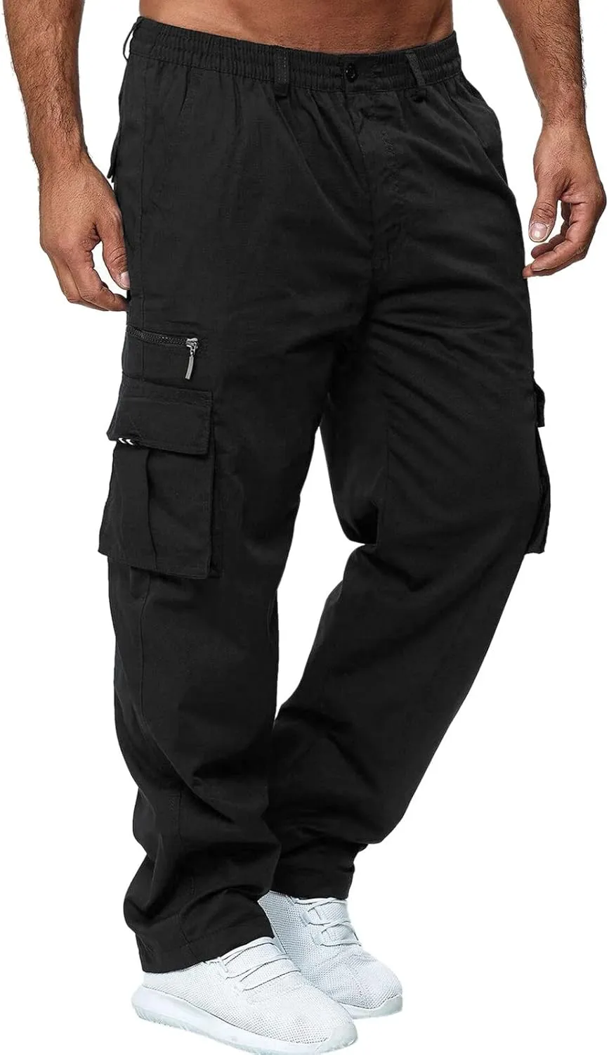 Cargo Pants for Men Relaxed Fit Jogger Sweatpants Motocross Dirt Bike Jogger Elastic Waist Pajama Pants with Pockets