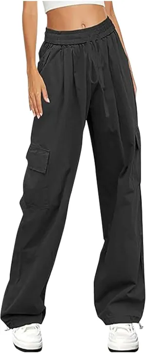 Cargo Pants for Women Casual Elastic Waist Drawstring Pants Straight Leg Comfy Y2k Trousers Streetwear with Pockets