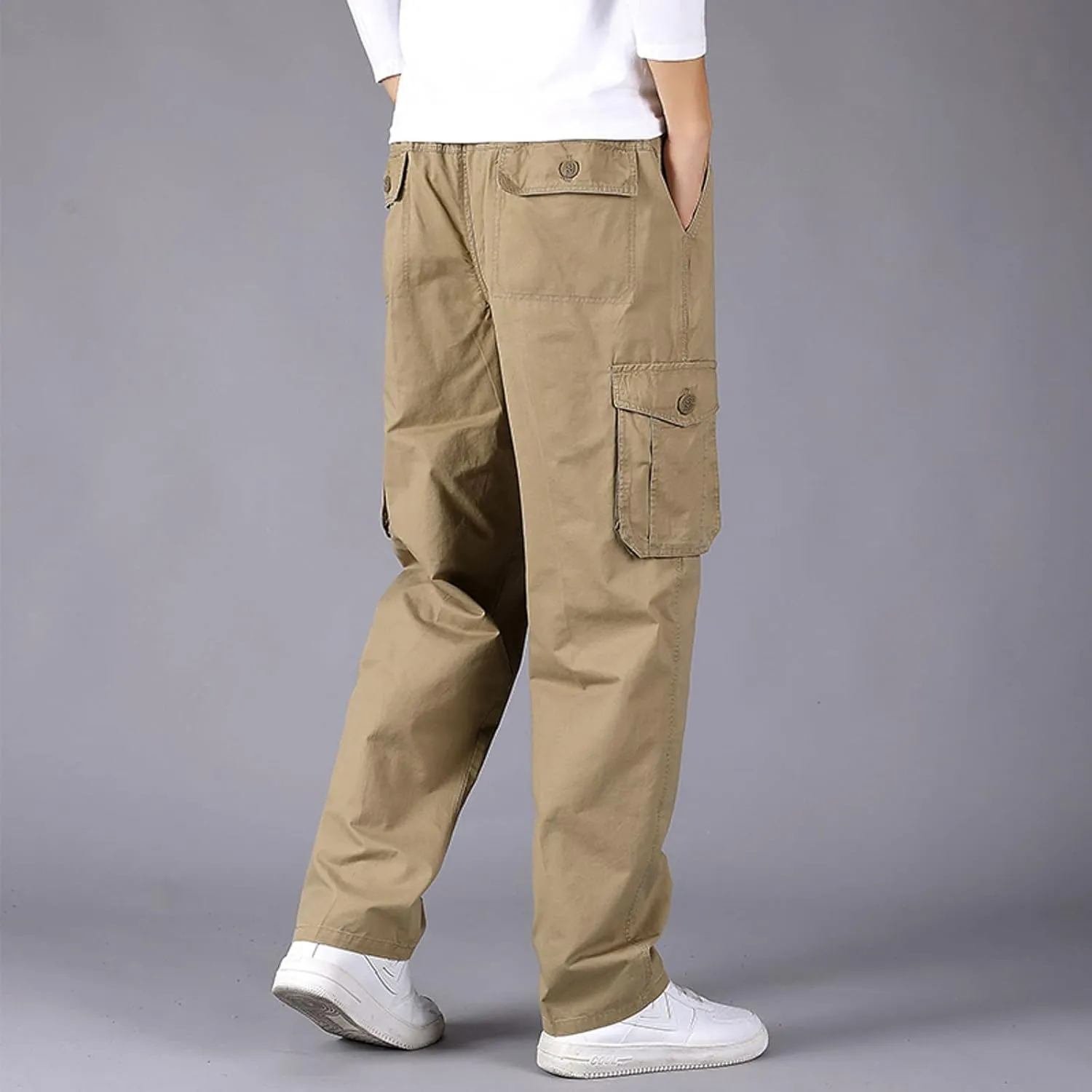Cargo Sweatpants for Men Men's Drawstring Waist Zipper Hem Corduroy Cargo Pants with Pockets Men's Casual Drawstring
