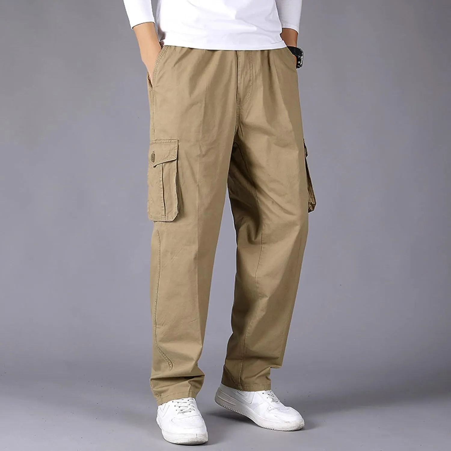 Cargo Sweatpants for Men Men's Drawstring Waist Zipper Hem Corduroy Cargo Pants with Pockets Men's Casual Drawstring