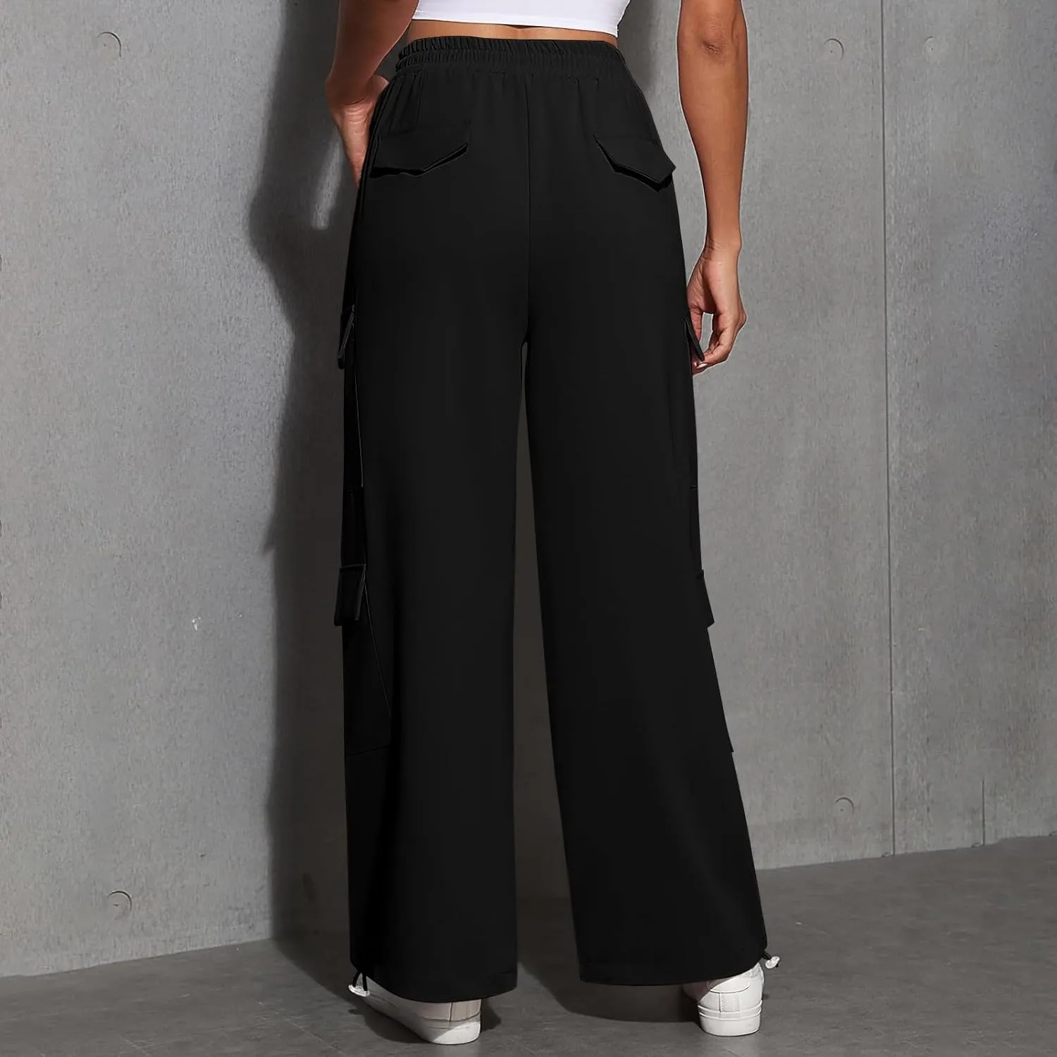 Cargo Sweatpants for Women Baggy Casual Drawstring High Waisted Parachute Pants Trendy Fleece Joggers with Pockets