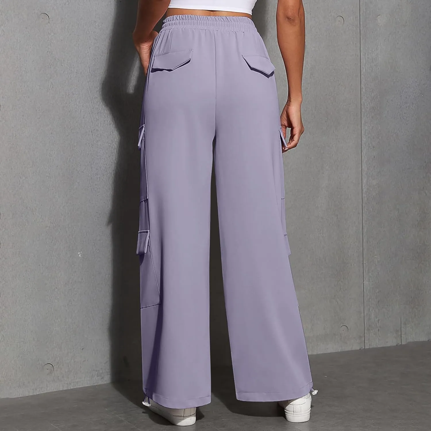 Cargo Sweatpants for Women Baggy Casual Drawstring High Waisted Parachute Pants Trendy Fleece Joggers with Pockets