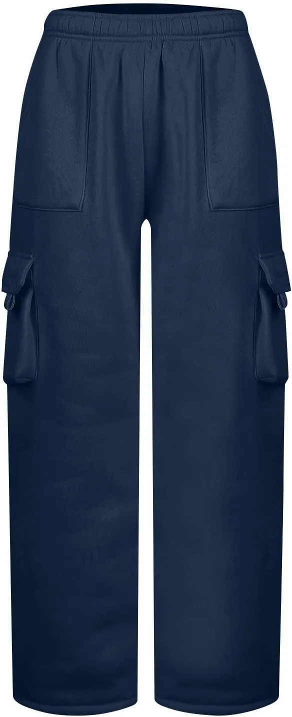 Cargo Sweatpants for Women Baggy Casual High Waisted Wide Leg Pants Fleece Workout Lounge Pants with Pockets