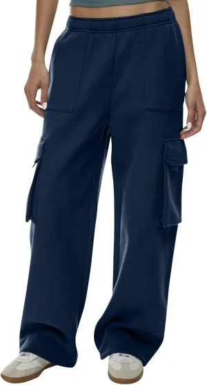 Cargo Sweatpants for Women Baggy Casual High Waisted Wide Leg Pants Fleece Workout Lounge Pants with Pockets