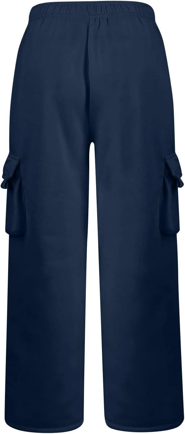 Cargo Sweatpants for Women Baggy Casual High Waisted Wide Leg Pants Fleece Workout Lounge Pants with Pockets
