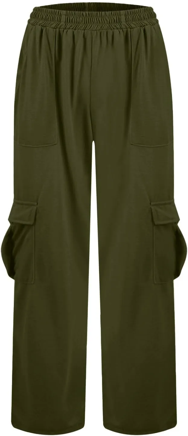 Cargo Sweatpants for Women Wide Leg High Waisted Baggy Drawstring Sweat Pants Casual Flared Pants with Pockets