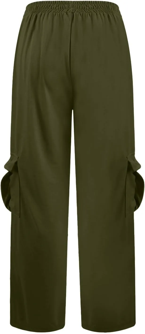 Cargo Sweatpants for Women Wide Leg High Waisted Baggy Drawstring Sweat Pants Casual Flared Pants with Pockets