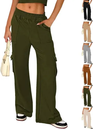Cargo Sweatpants for Women Wide Leg High Waisted Baggy Drawstring Sweat Pants Casual Flared Pants with Pockets