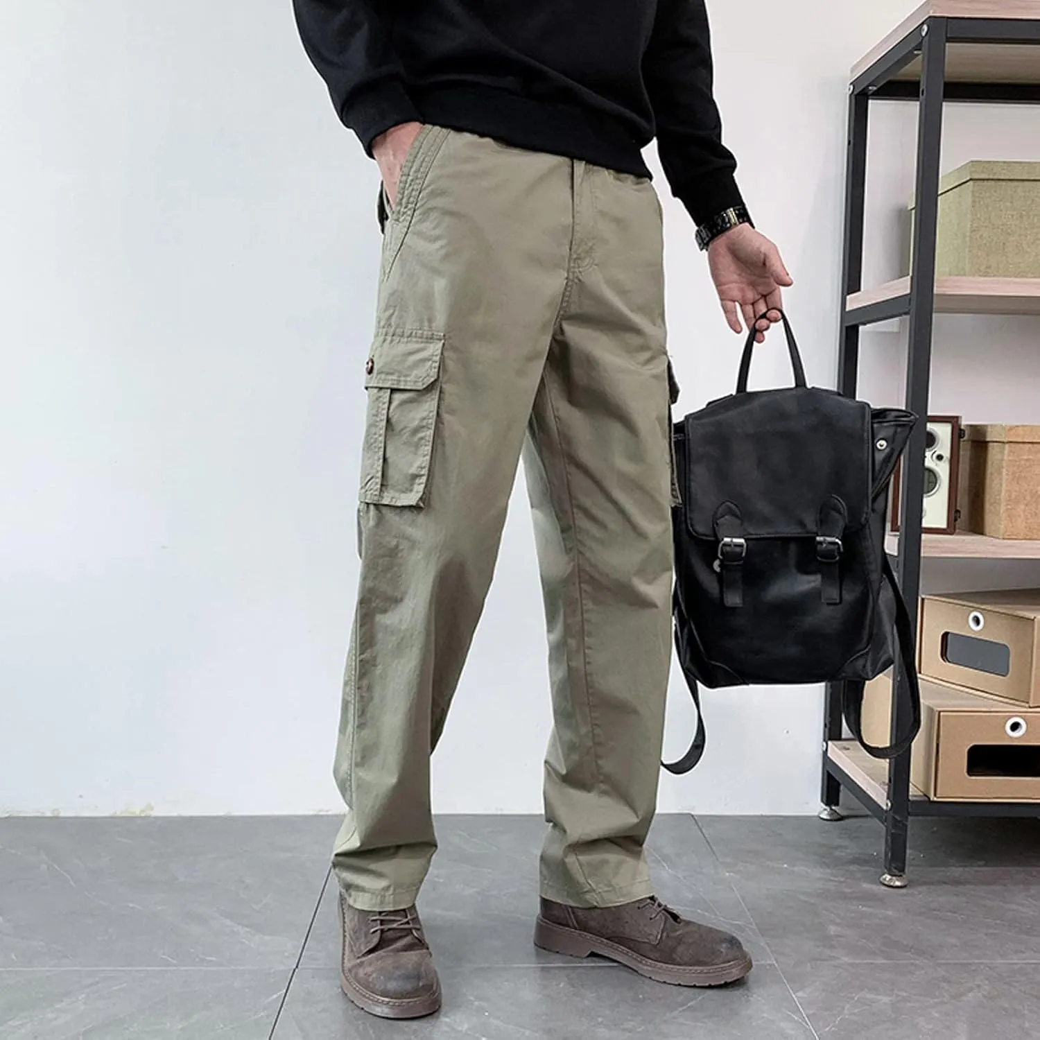 Cargo Trousers for Men Heavyweight Fleece Sweatpants with Pockets Men's Heavyweight Fleece Cargo Sweatpants Stretch