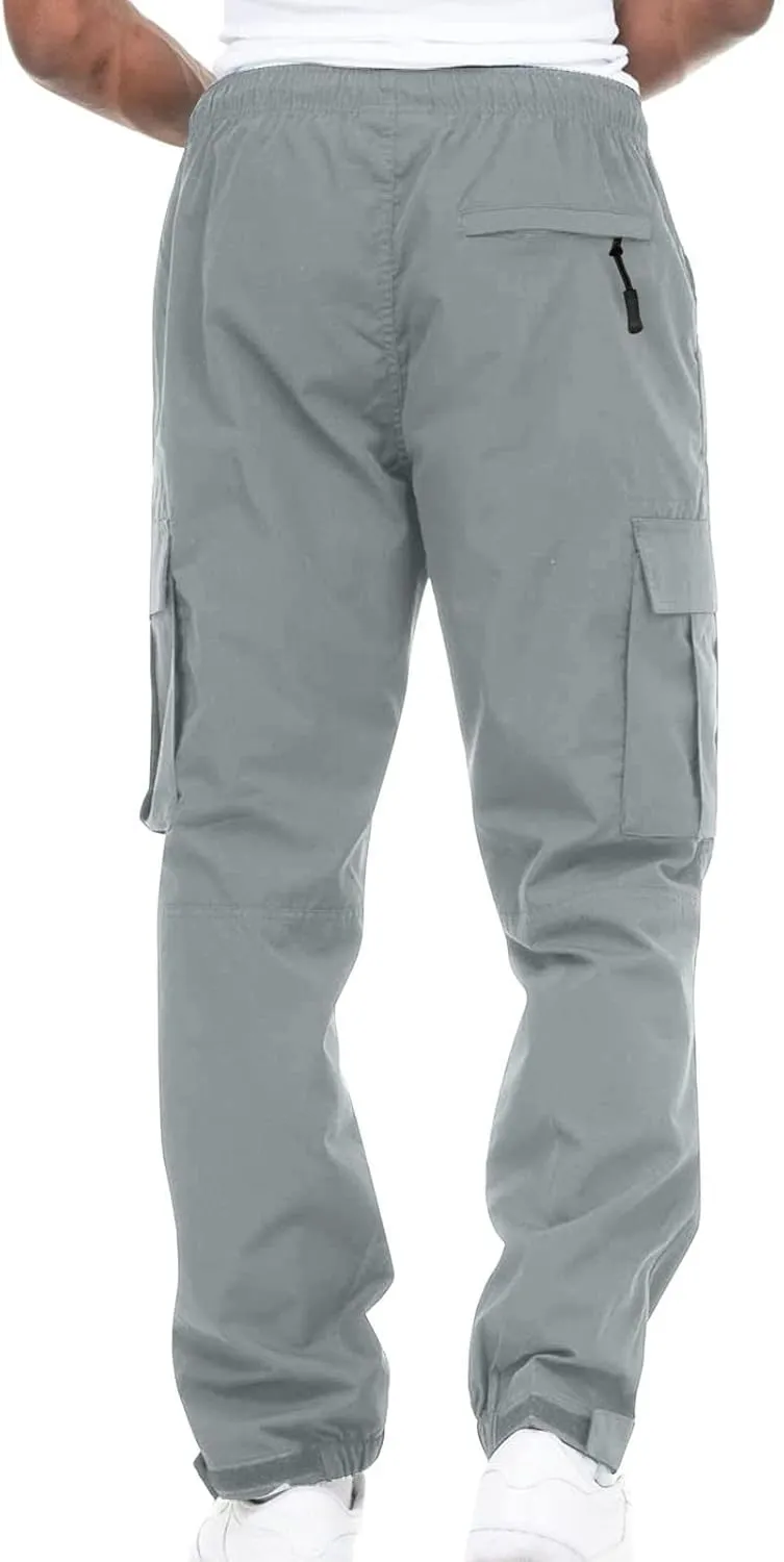 Cargo Trousers for Men Workout Sports Pant Men's Cargo Pants Elastic Waist Joggers Solid Casual Multi Pockets Outdoor