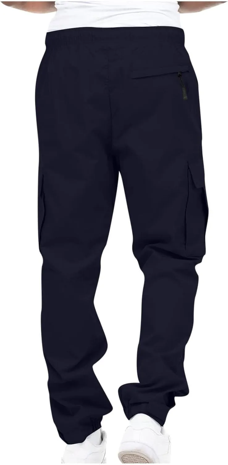 Cargo Trousers for Men Workout Sports Pant Men's Cargo Pants Elastic Waist Joggers Solid Casual Multi Pockets Outdoor