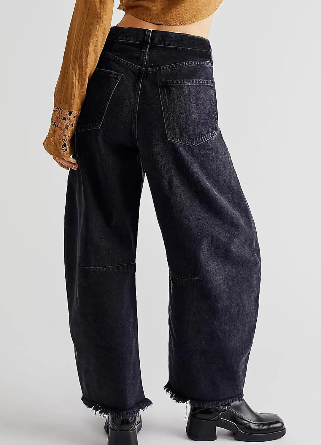 CHARTOU Women Barrel Jeans Distressed Boyfriend Baggy Jeans High Waist Wide Leg Jeans Y2k Ripped Harem Pants