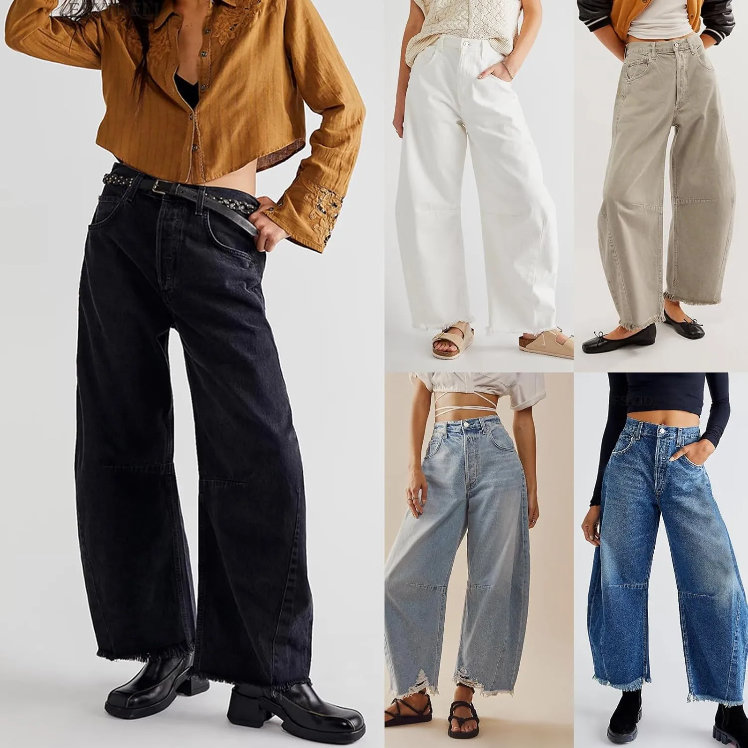 CHARTOU Women Barrel Jeans Distressed Boyfriend Baggy Jeans High Waist Wide Leg Jeans Y2k Ripped Harem Pants