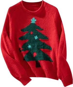 Christmas Sweaters for Women Xmas Reindeer Funny Ugly Sweater Long Sleeve Basic Cable Knit Sweaters Crewneck Cozy Top